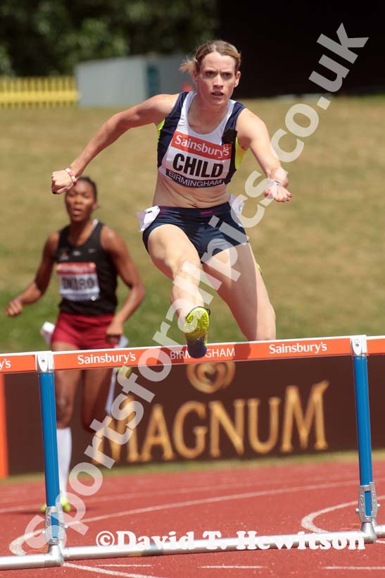 Eilidh Child in the 400 metres hurdles at the Sainsbury's British Championships, Birmingham.